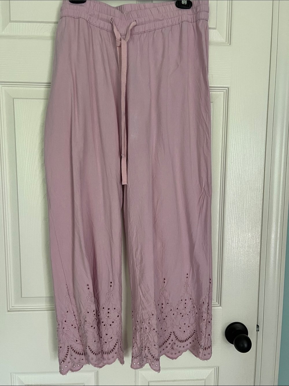 Loft Beach Mauve Eyelet Hem Wide-Leg Linen Pants